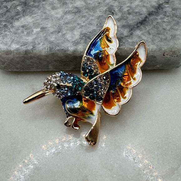 3/$20 Sparkly Hummingbird Metallic Pearlescent Pin Brooch Gold-tone - Picture 3 of 7